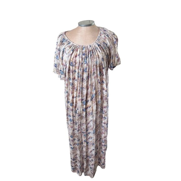 VTG 70s silk blend Floral tent Dress butterfly sleeves cottage coquette read M/L - Picture 1 of 15